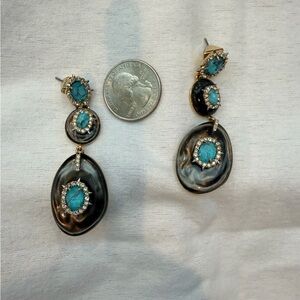 Alexis Bittar Turquoise and Black Drop Earrings with Crystal Accents